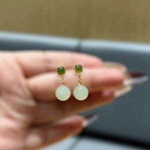 authentic Certified 8mm Hetian Nephrite Jade Earrings